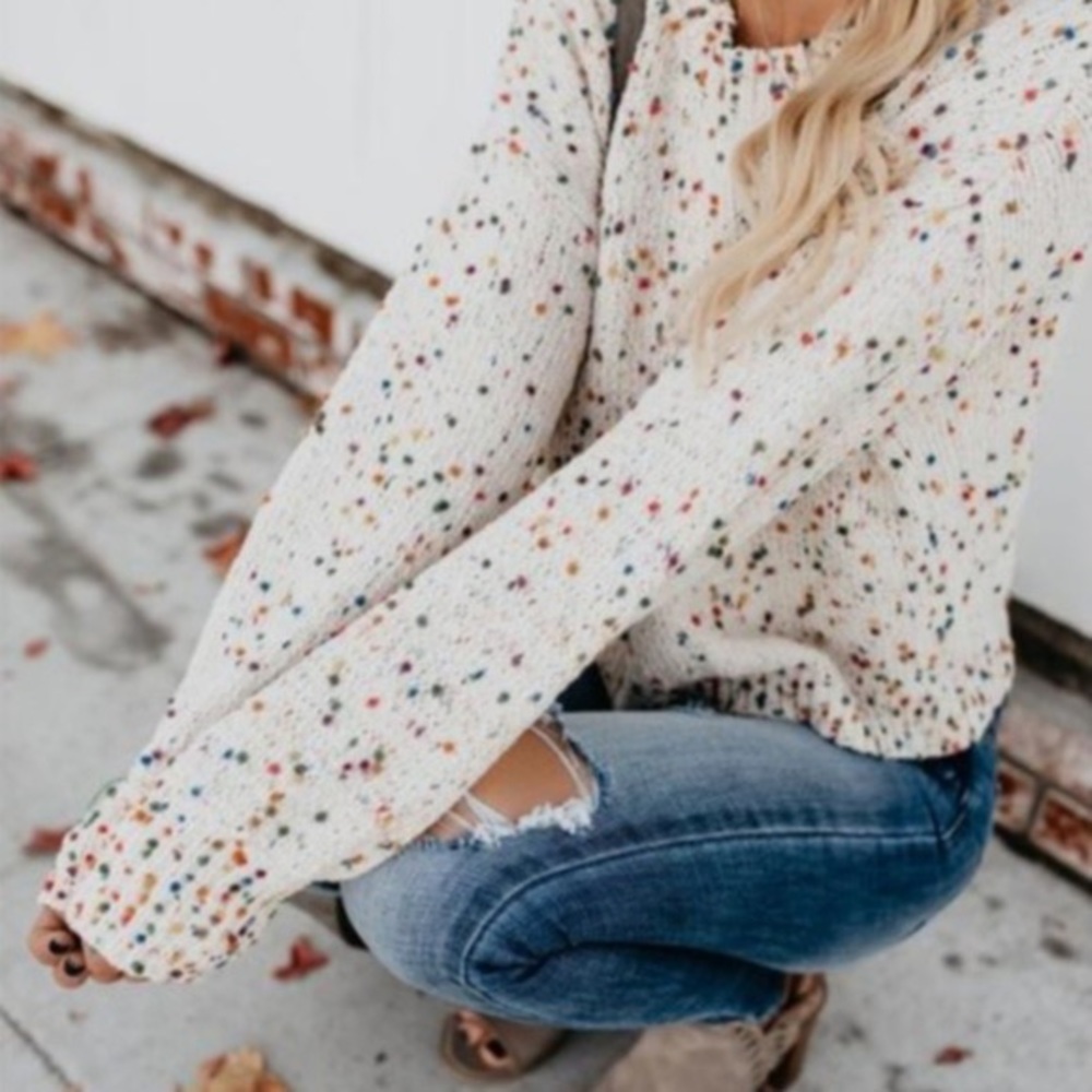 ❌SOLD❌Knit cream confetti colorful crop sweater xl - Picture 1 of 6